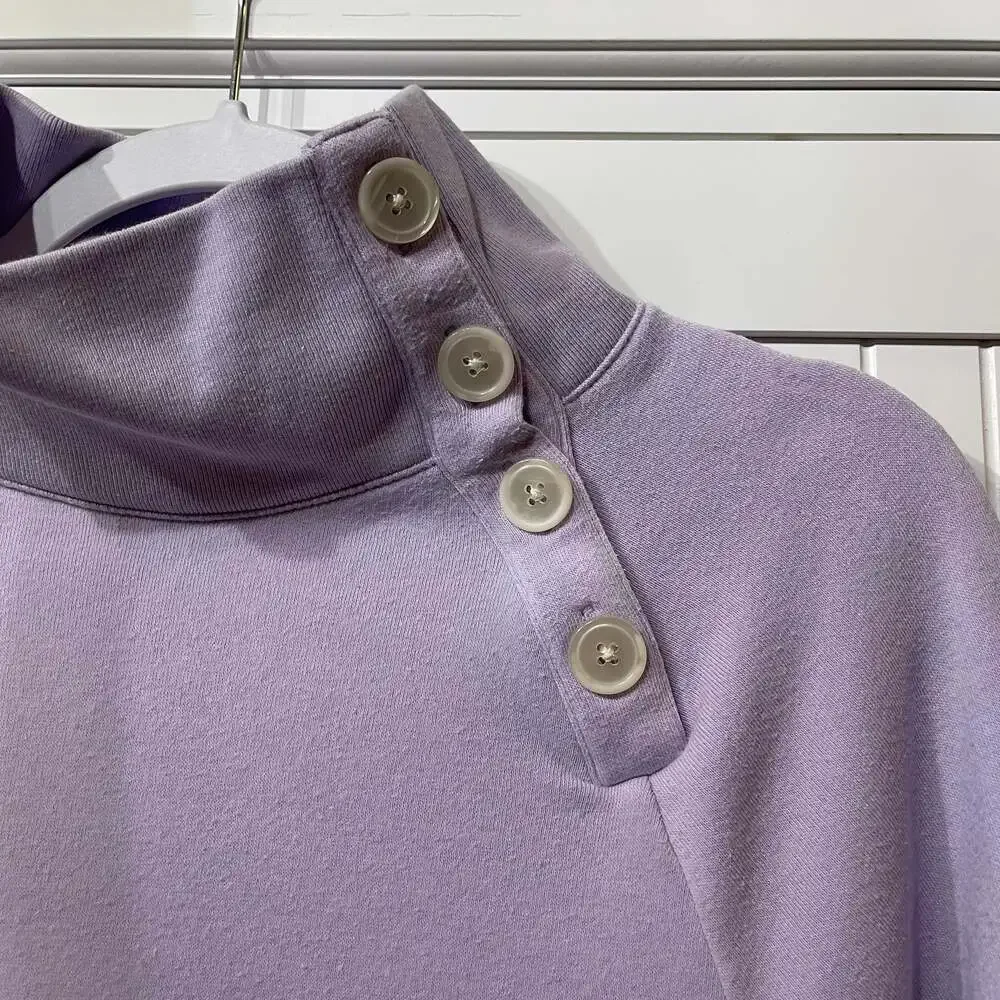 J.Crew Womens Sweatshirt Lavender XL Button Mock Neck Pullover Fleece Preppy